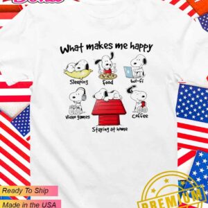 Snoopy what makes me happy sleeping food wi-fi video games coffee staying at home T-Shirt