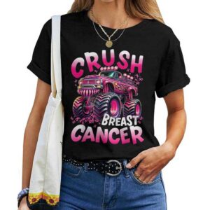 Crush Breast Cancer Monster Truck Girls Boys Pink Awareness T-shirt