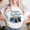 Denim And Diamonds Bow Ladies Girls Western Glam T-shirt