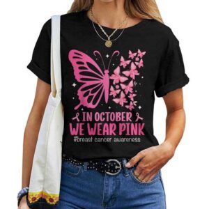 In October We Wear Pink Breast Cancer Awareness Butterfly T-shirt