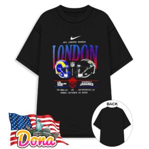 Los Angeles Rams vs. Jacksonville Jaguars International Games London 2025 helmet Nike logo T-Shirt