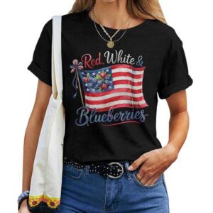 Red White & Blueberries Coquette Flag Bow T-shirt