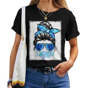 Retro Lion Girl Messy Bun Sports Team Matching Outfit T-shirt