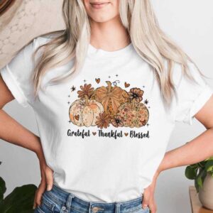Grateful Thankful Blessed Pumpkin Thanksgiving Autumn Fall T-shirt