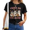 Teacher Halloween Trick Or Teach Cute Ghost Coffee Pumpkins T-shirt