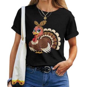 Thanksgiving Turkey Leopard Girl Autumn Fall T-shirt