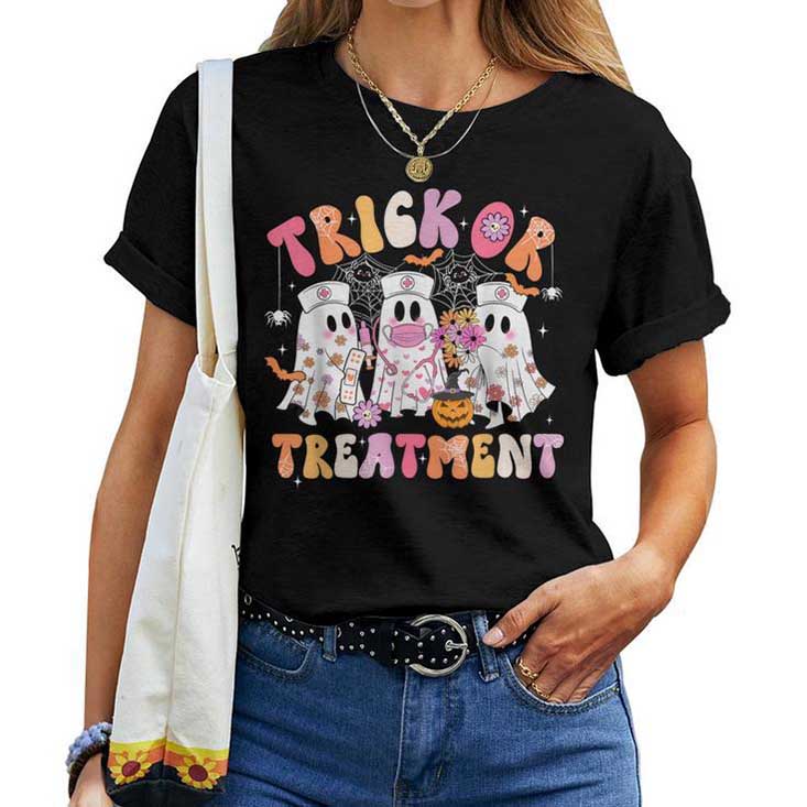 Trick Or Treatment Ghost Nurse Halloween Costume Girl T-shirt Trick Or Treatment Ghost Nurse Halloween Costume Girl T-shirt